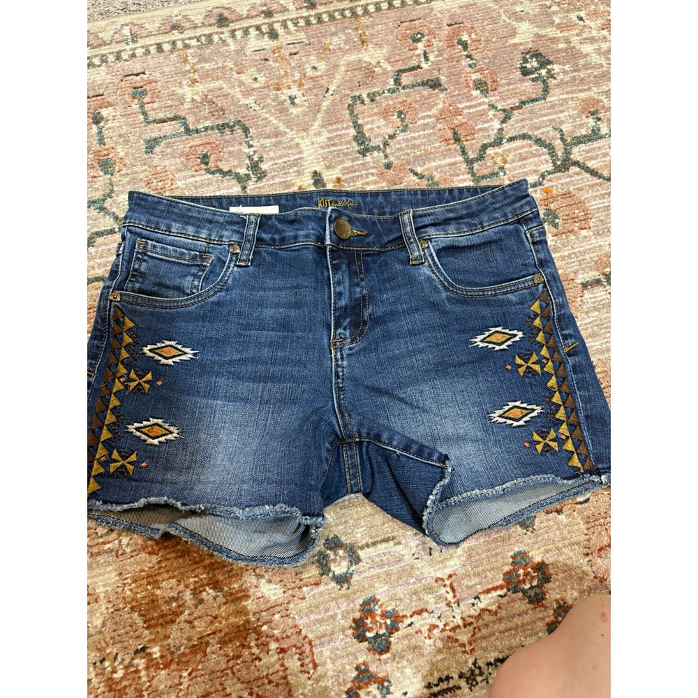 KUT from the Kloth Gidget Frey Women's 8 Blue Denim Cut Off Aztec Embroidered